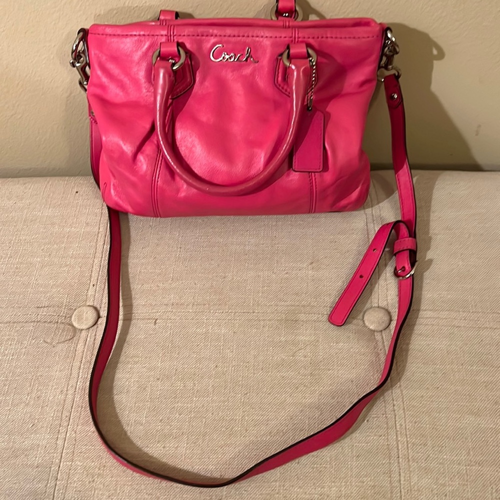 Coach Ashley Leather Convertible Mini Tote Bag - Fuchsia